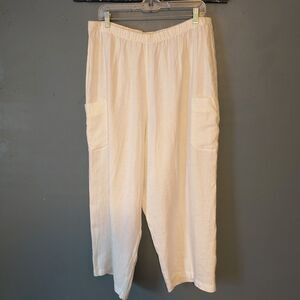 Hot Cotton by Marc Ware Pants Womens 1X Ivory Linen Crop Wide Leg Beachy Minimal